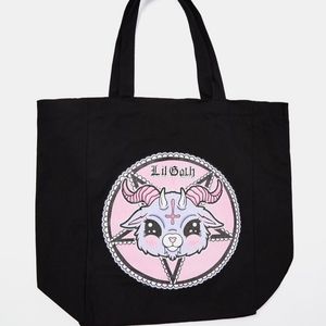 Too Fast Lil Goth Tote Bag Cute Gothic Goat Face In Pentagram Lightweight